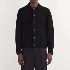 Sandro Mens Milano Cardigan Black Button Front Knit Shirt Jacket Size XL